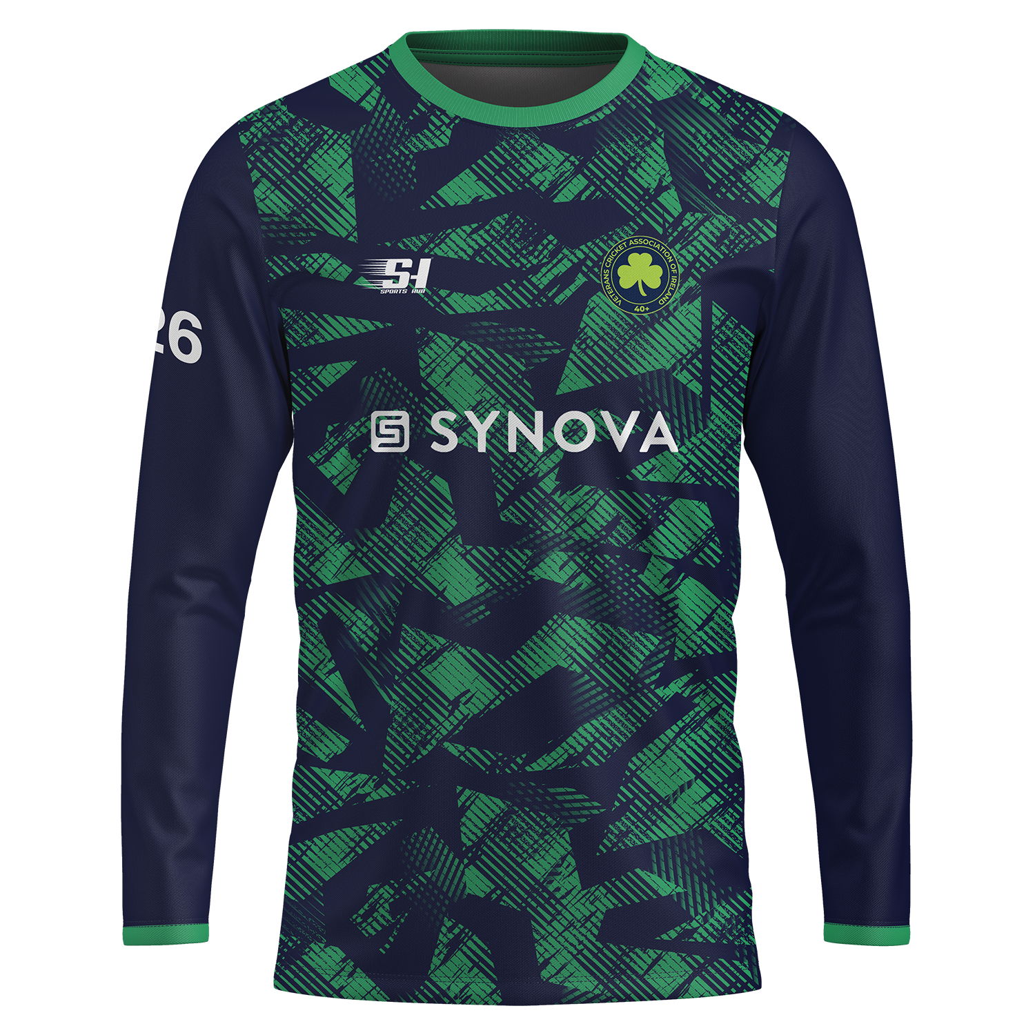 VCAI Over 40’s full sleeve sublimation training shirt in navy and green with official crest