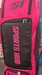 Front view of Sports Hub Pro Edition cricket kit bag highlighting the large storage compartment and secure integrated number lock.