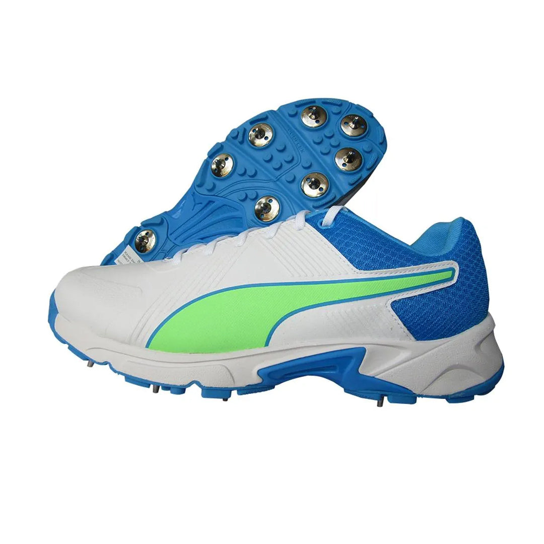 PUMA 19.2 Spike White Nrgy Blue Green Cricket Shoe