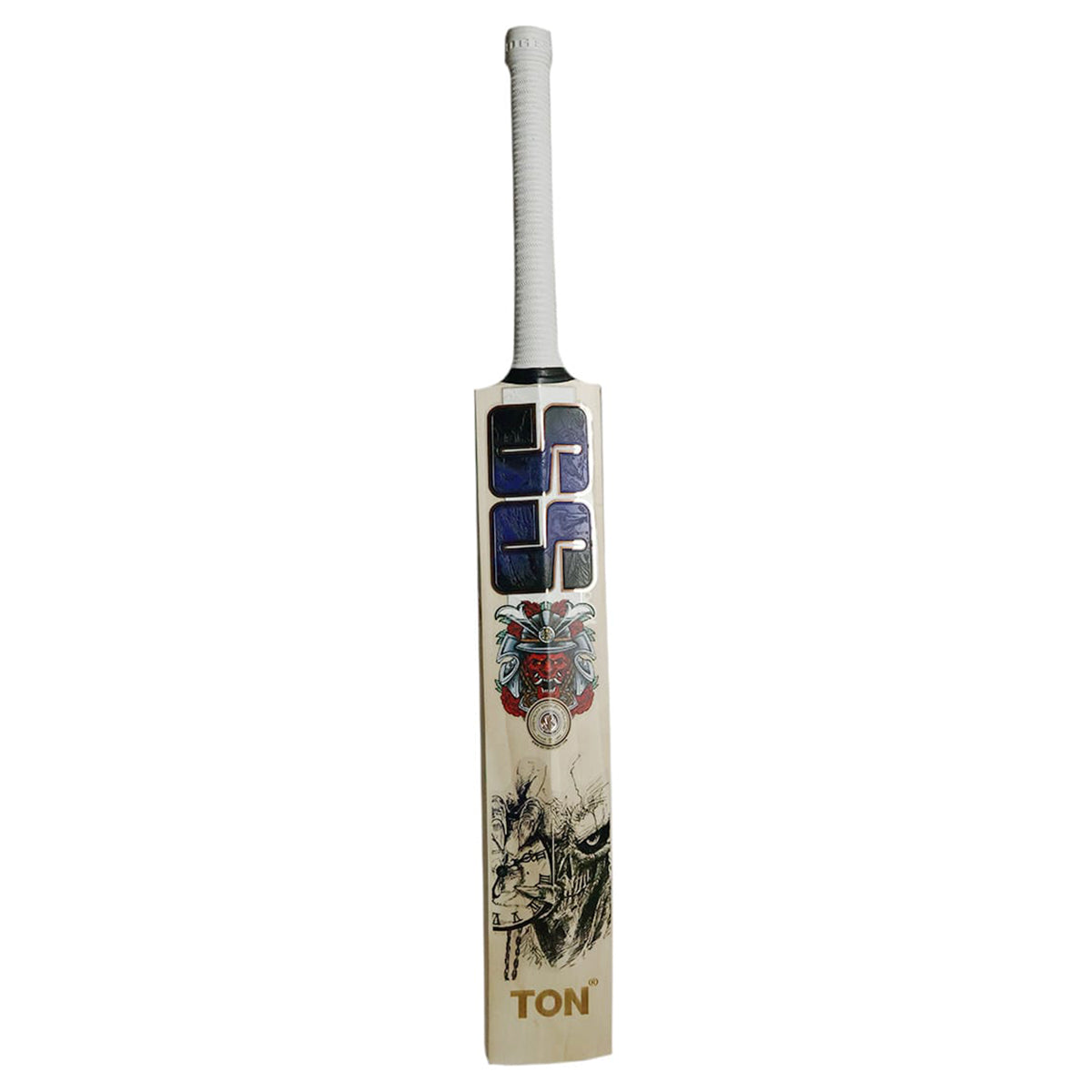 SS Devils Blue English willow cricket bat with chrome stickers and wide blade