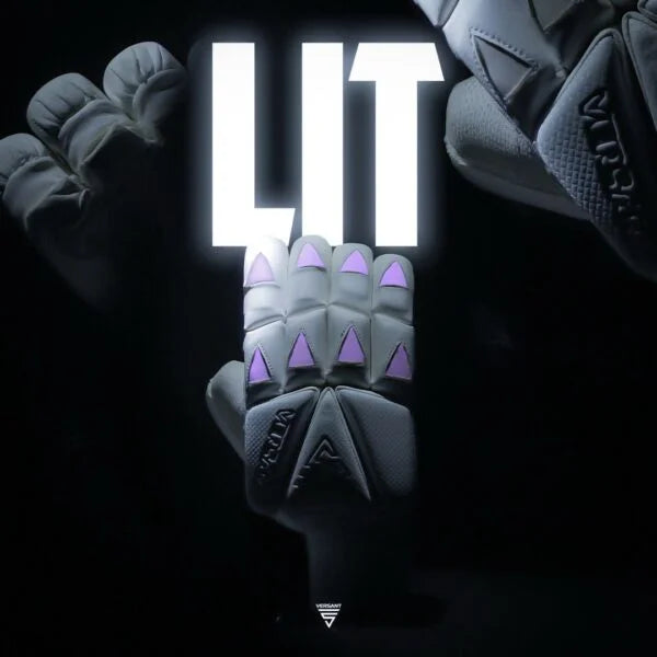 Versant LIT Cricket Batting Gloves with premium Sheep Pittard leather palm, cut-finger construction, high-density protection, and breathable mesh panels for cricket batting.